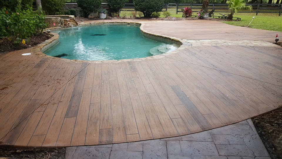 Wood Plank Pool Deck - Modern Edge Decorative Concrete